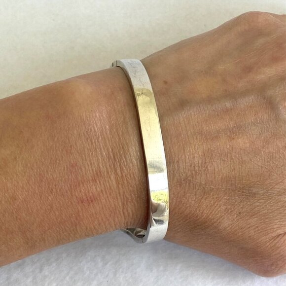 Taxco Sterling Silver Mexico Sandcast Turquoise Modernist Hinged Bangle Bracelet - Picture 5 of 16